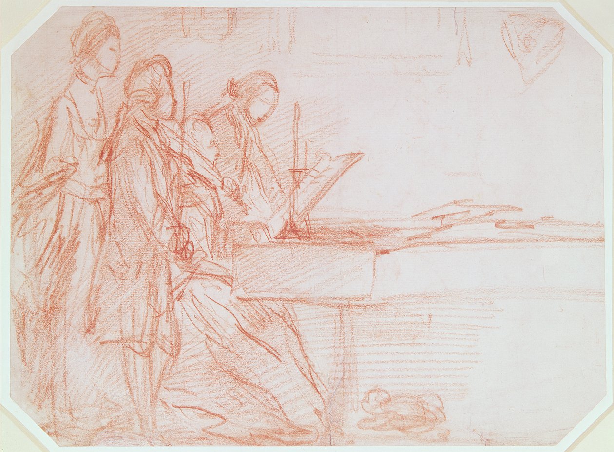 Estudo para um grupo Retrato de uma festa musical, c.1770 (giz vermelho sobre papel) de Thomas Gainsborough