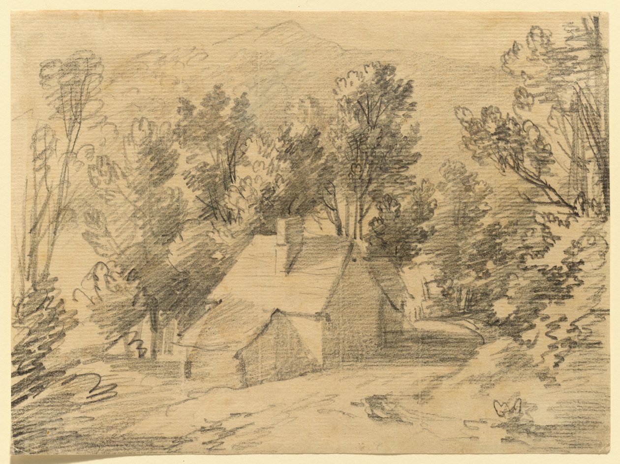 Estudo de uma casa e de um barracão num vale arborizado de Thomas Gainsborough