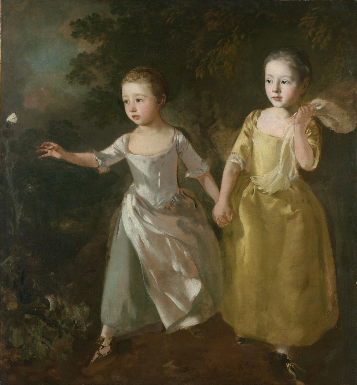 As filhas do pintor perseguindo uma borboleta, c.1756 (óleo sobre tela) de Thomas Gainsborough