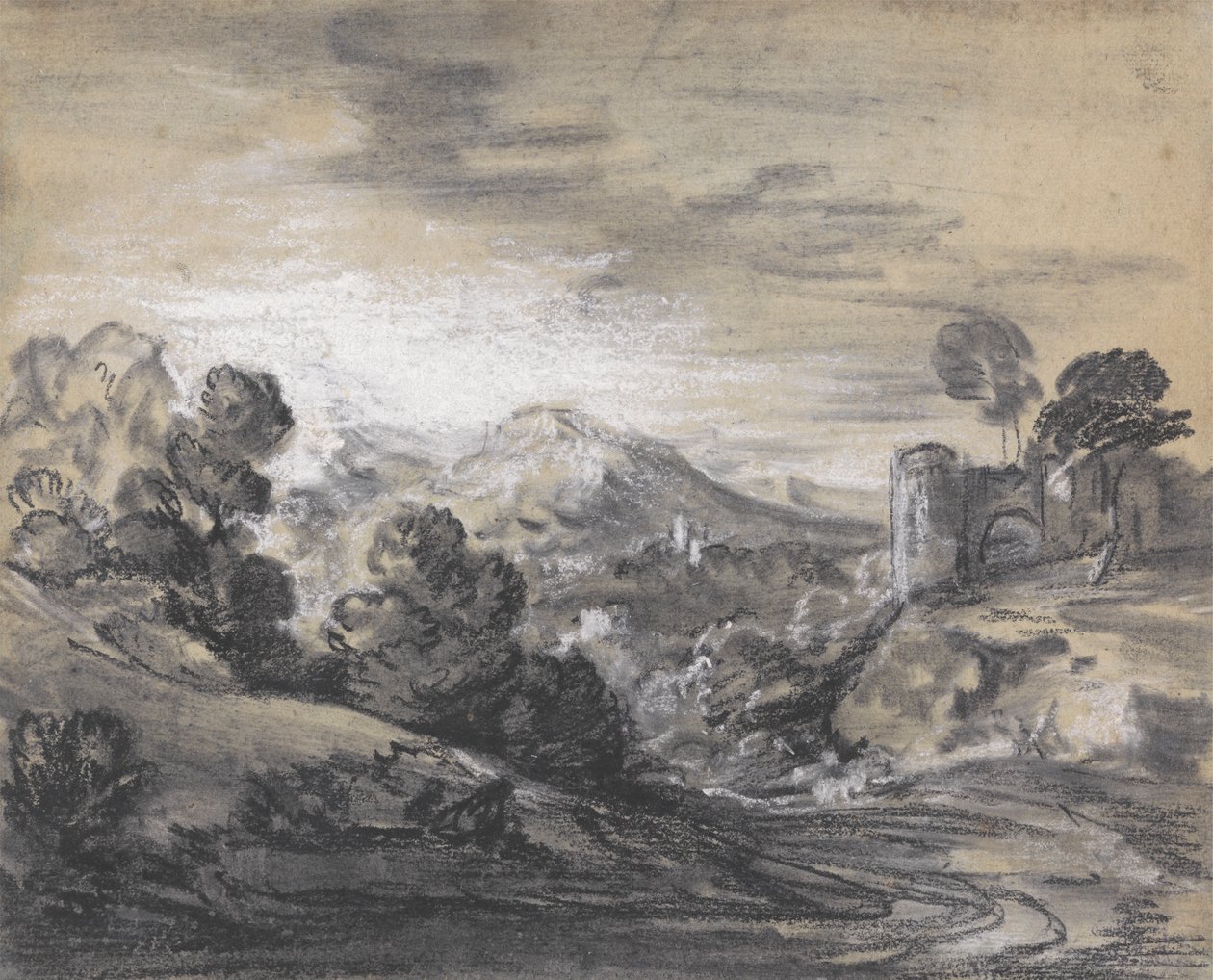 Paisagem arborizada com Castelo de Thomas Gainsborough