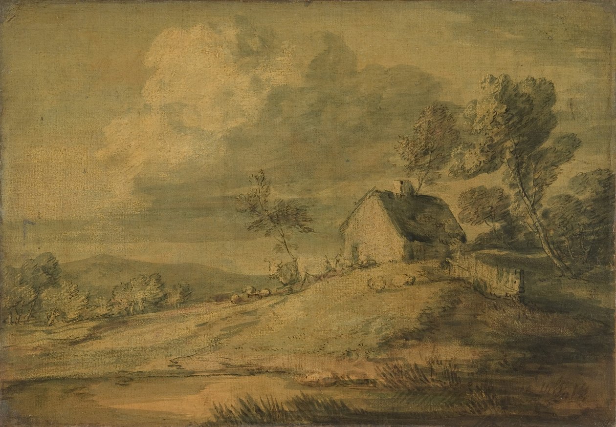 Paisagem arborizada com casa de campo, vacas e ovelhas, ca. 1770. de Thomas Gainsborough