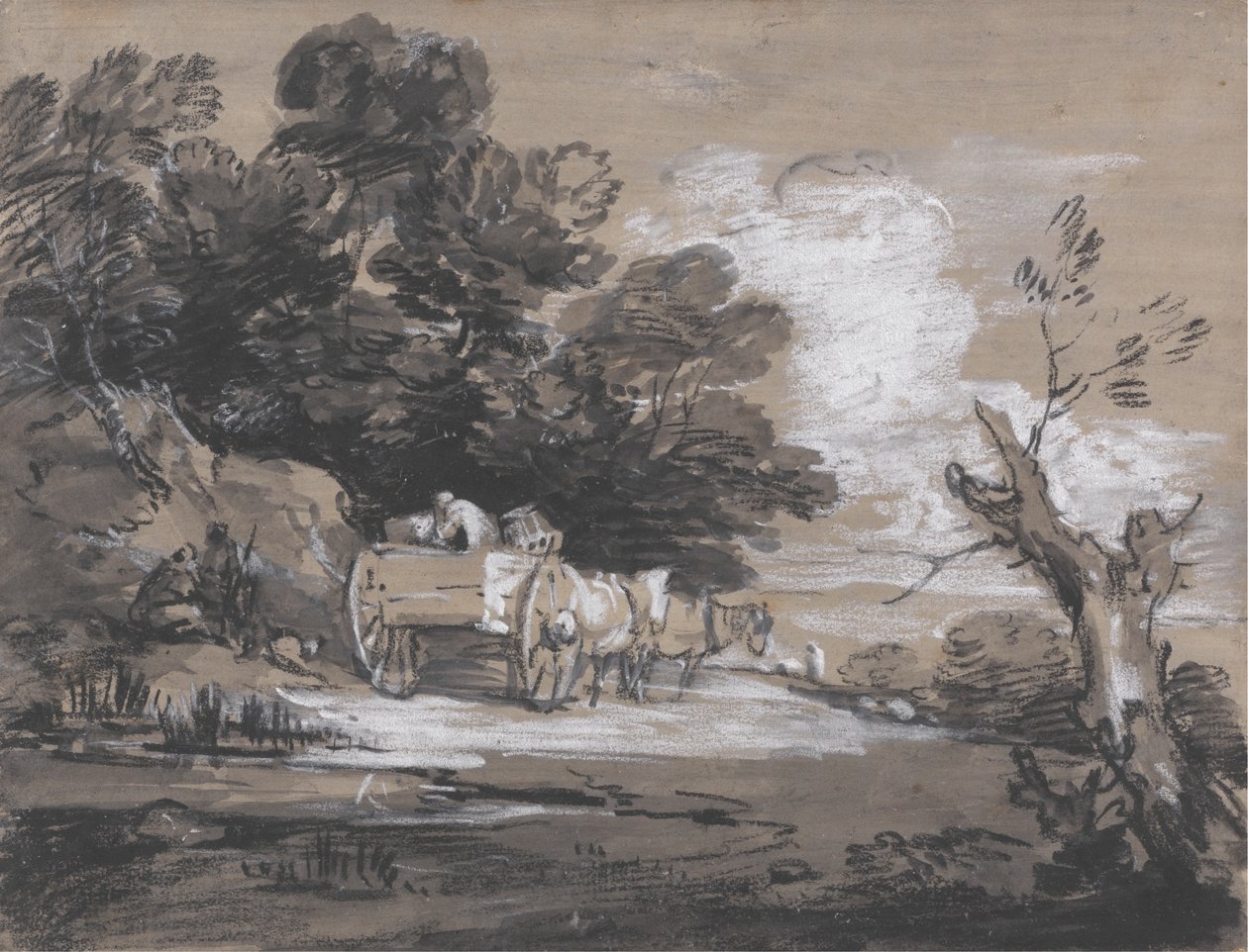 Paisagem arborizada com carro de campo e figuras de Thomas Gainsborough