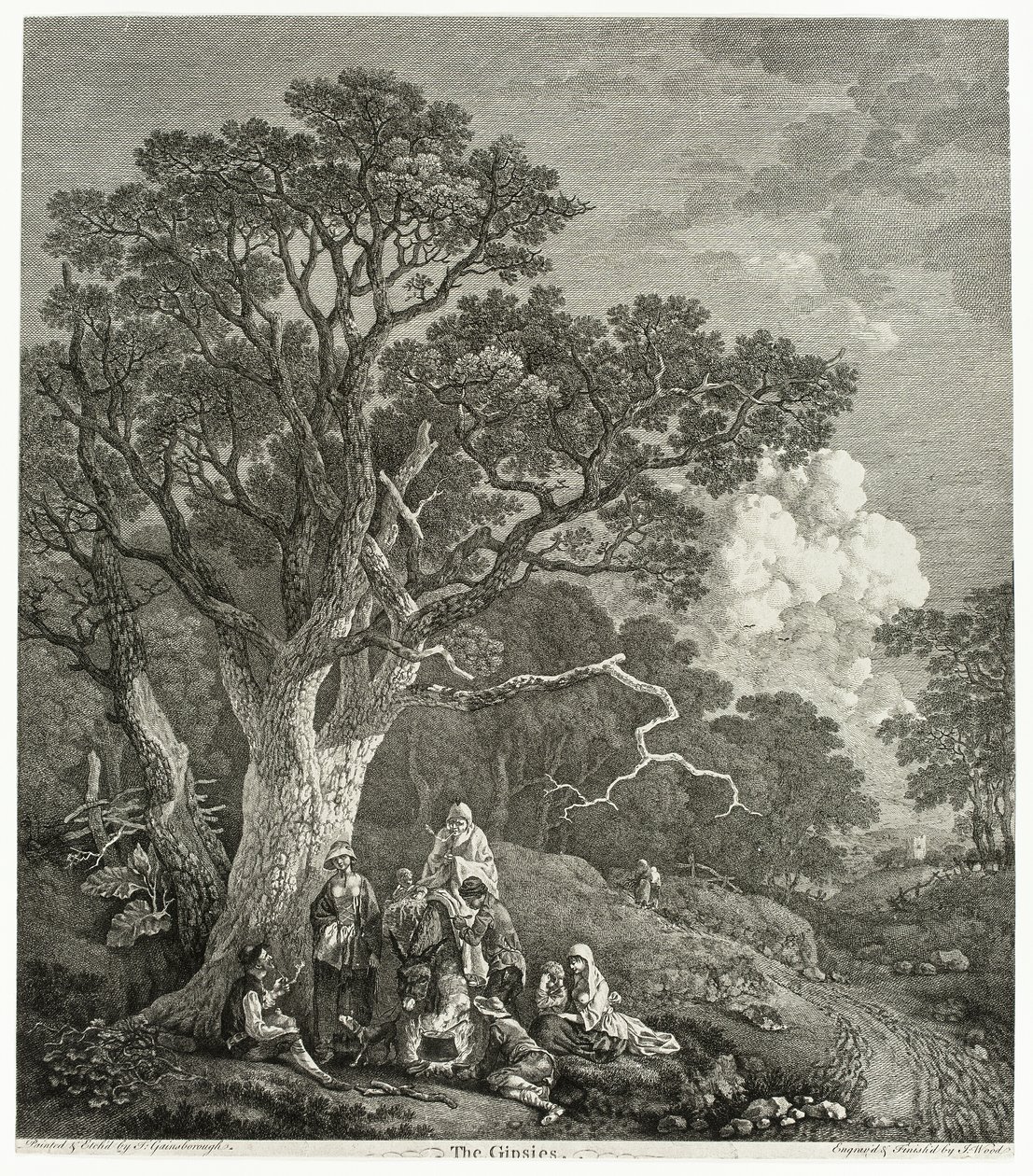 Paisagem arborizada com ciganos reunidos em volta de uma fogueira de Thomas Gainsborough