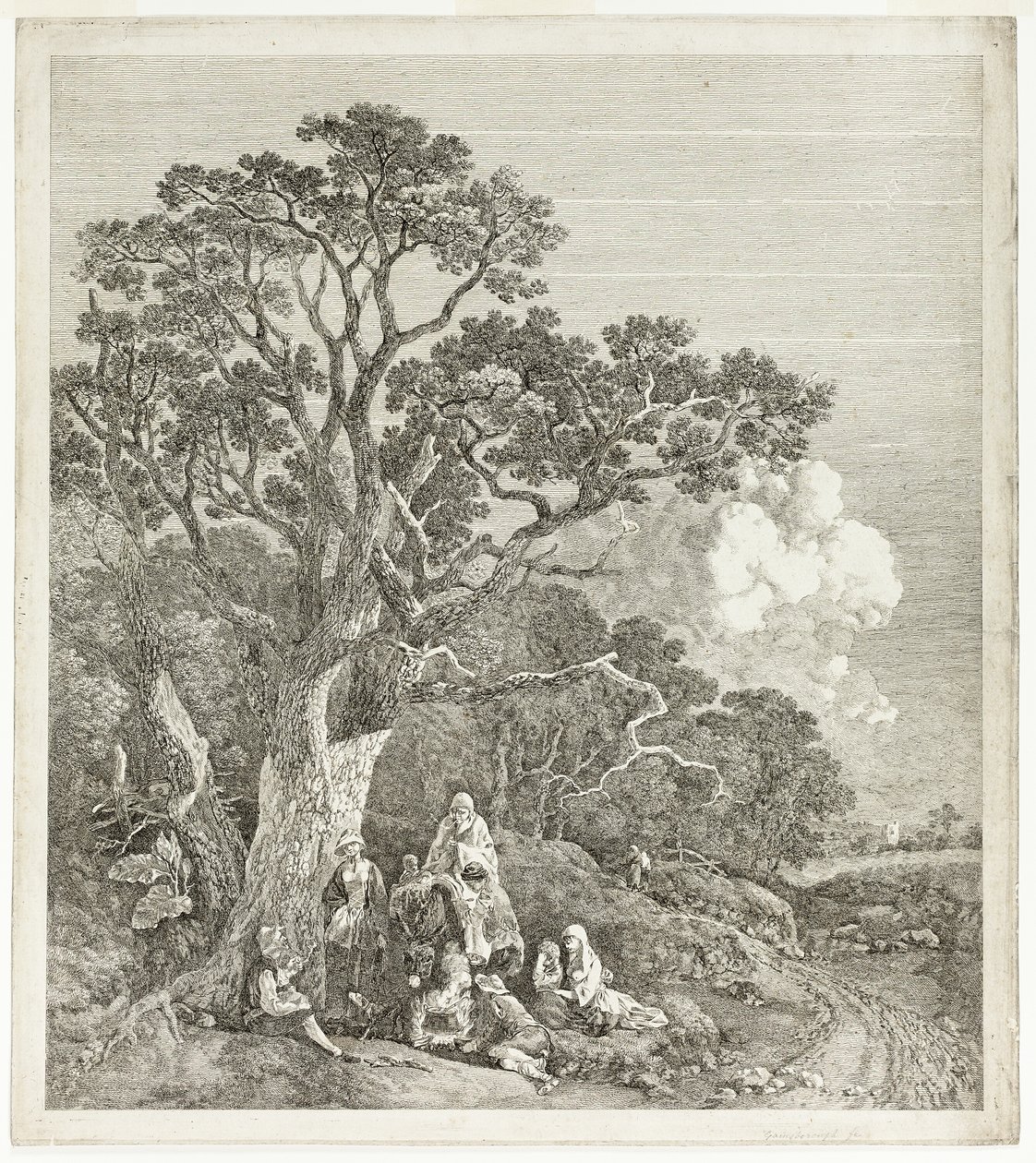 Paisagem arborizada com ciganos reunidos em volta de uma fogueira de Thomas Gainsborough
