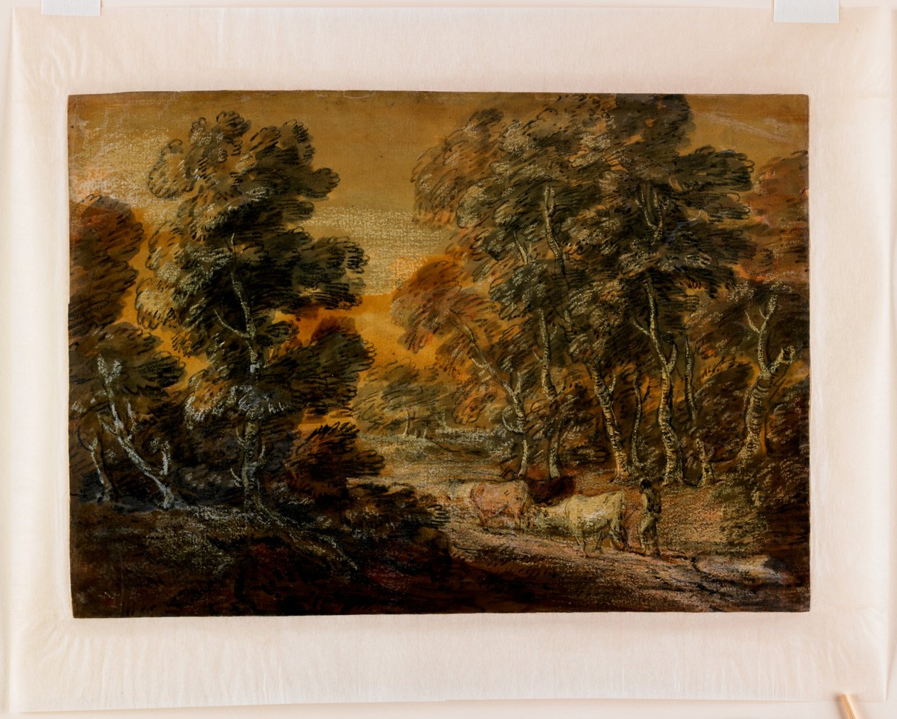Paisagem Arborizada com Pastor e Gado, c.1770 (giz preto und branco, envernizada) de Thomas Gainsborough