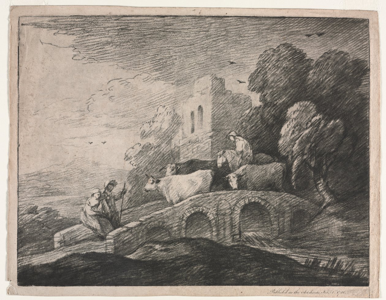 Paisagem arborizada com pastores conduzindo gado de Thomas Gainsborough