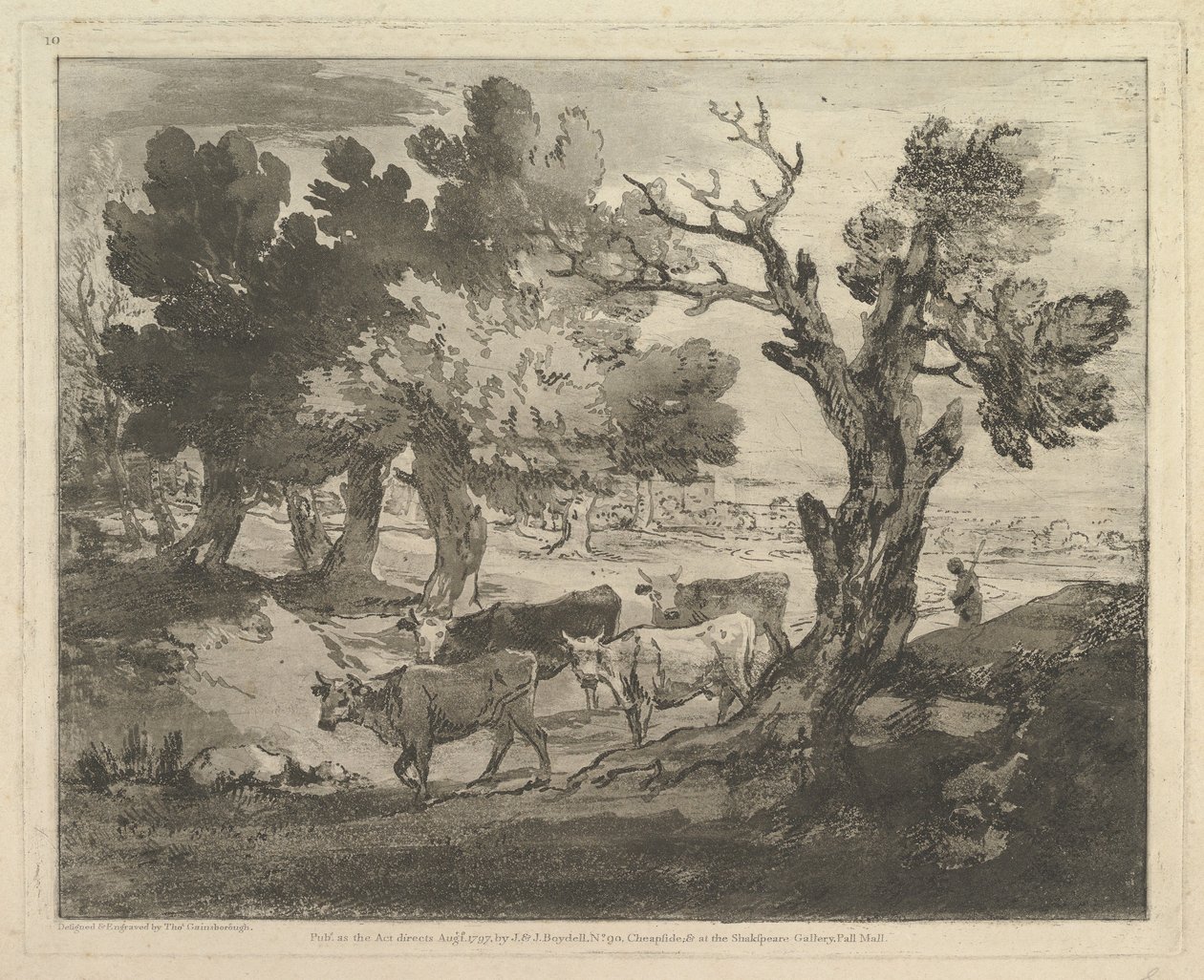 Paisagem arborizada com pastores e vacas, 1º de agosto de 1797. de Thomas Gainsborough