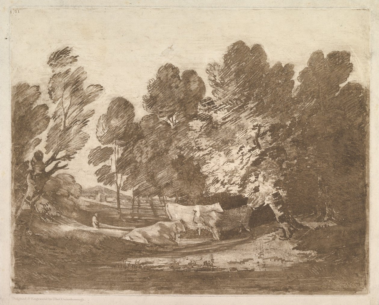 Paisagem arborizada com pastores e vacas, 1º de agosto de 1797. de Thomas Gainsborough