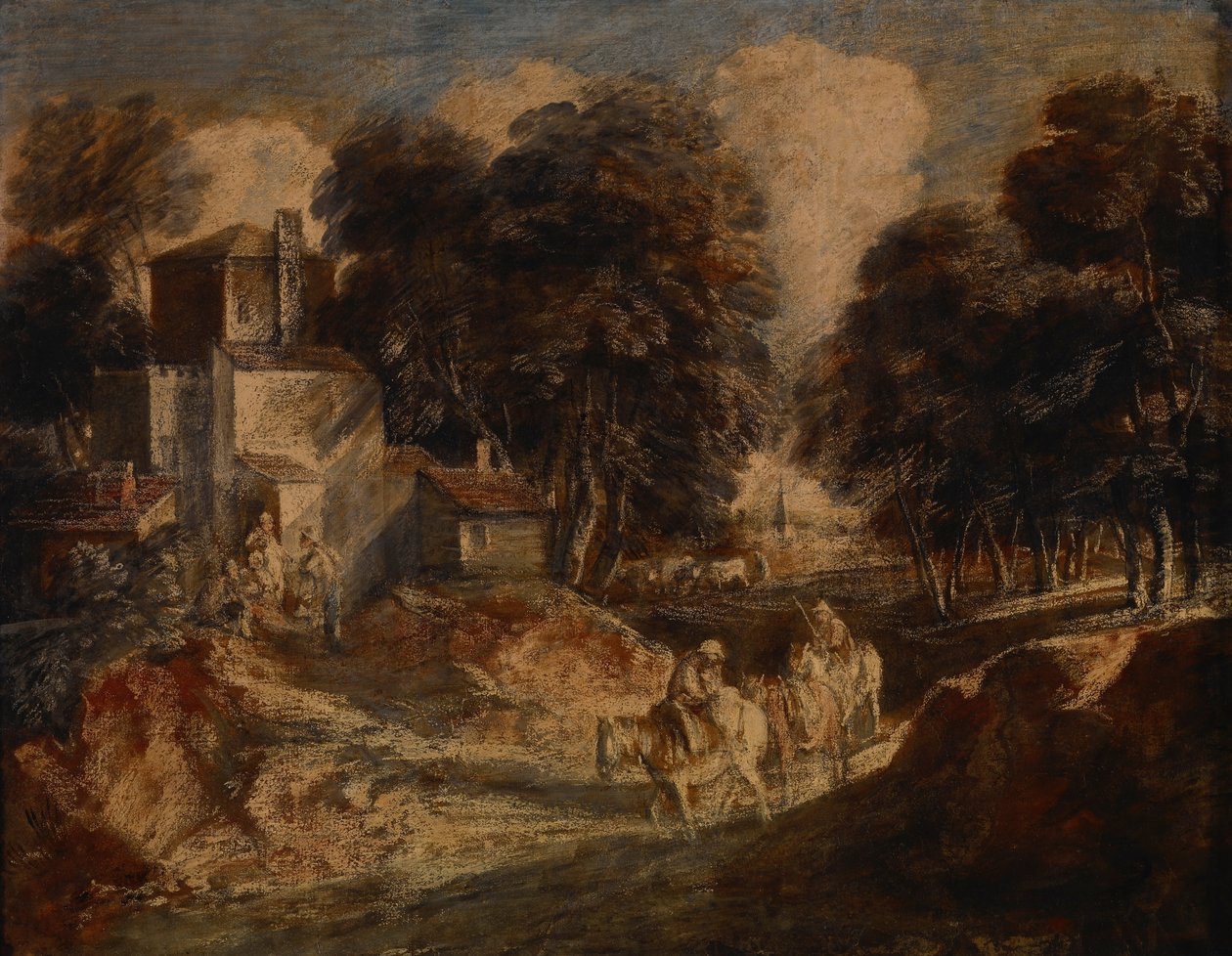 Paisagem arborizada com camponeses montados de Thomas Gainsborough
