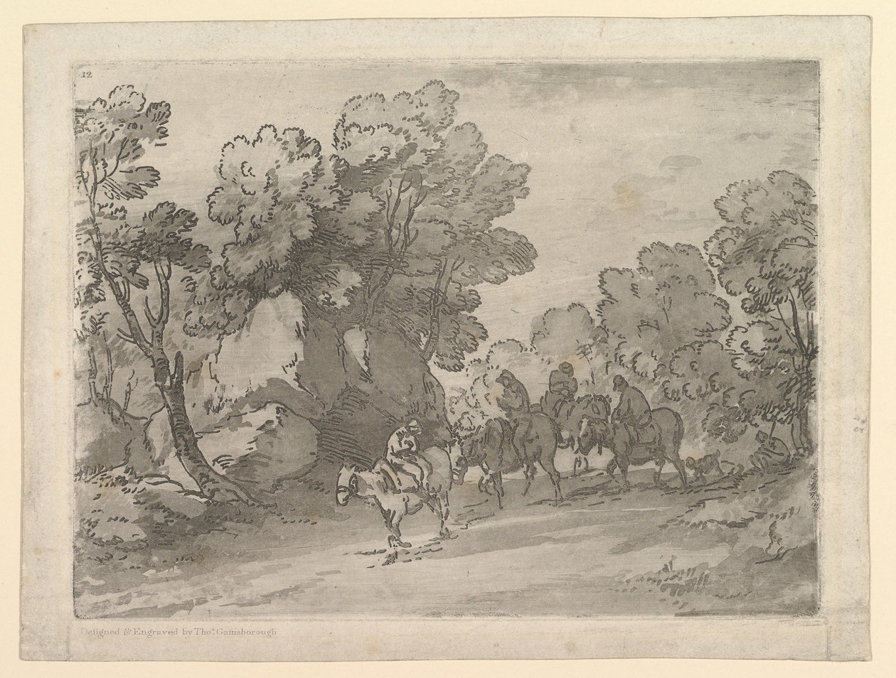 Paisagem arborizada com cavaleiros, 1 de agosto de 1797. de Thomas Gainsborough