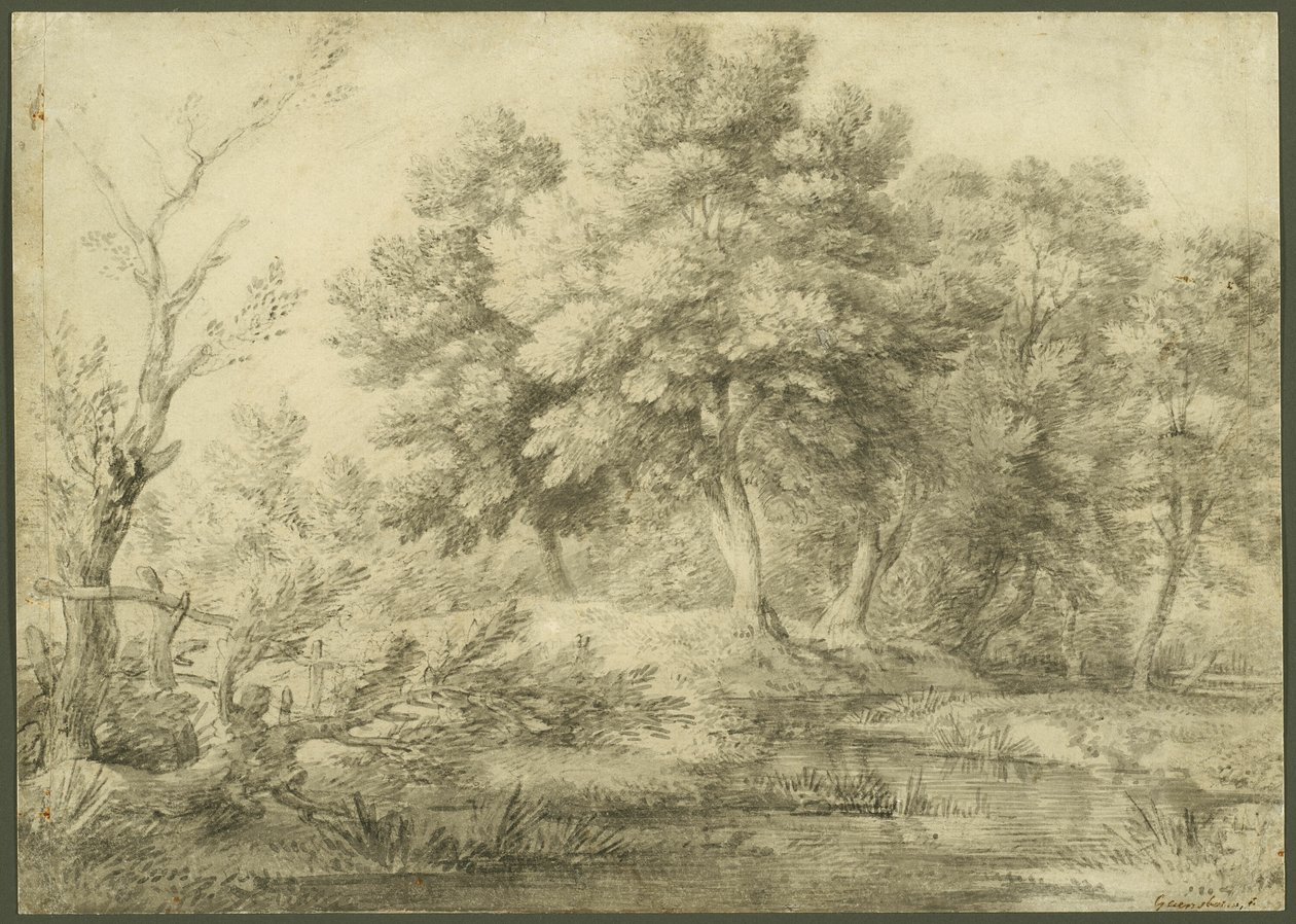 Paisagem arborizada com riacho de Thomas Gainsborough