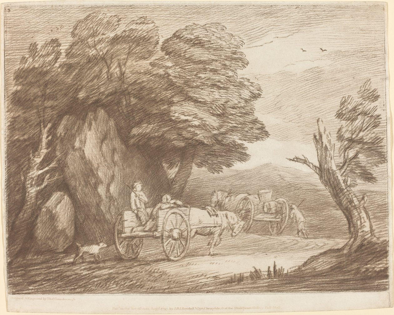 Paisagem arborizada com duas carroças e figuras de Thomas Gainsborough