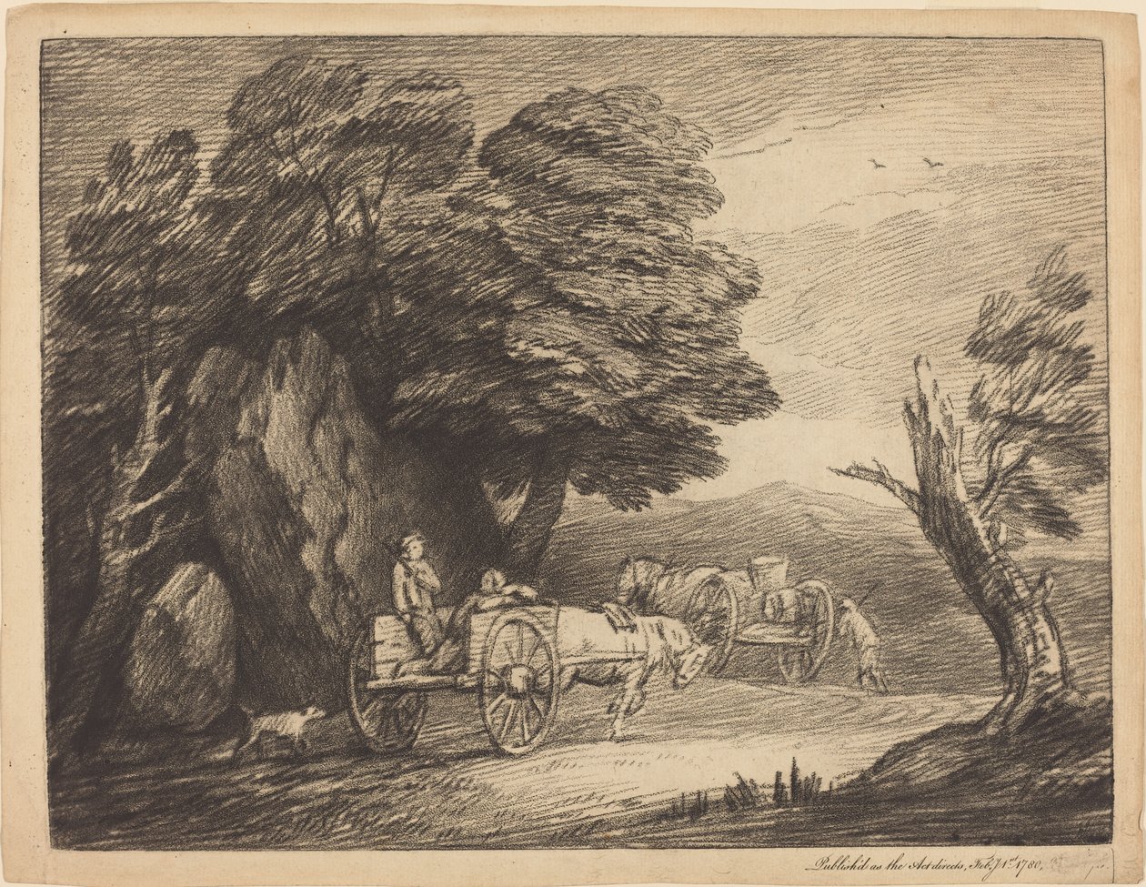 Paisagem arborizada com duas carroças e figuras de Thomas Gainsborough
