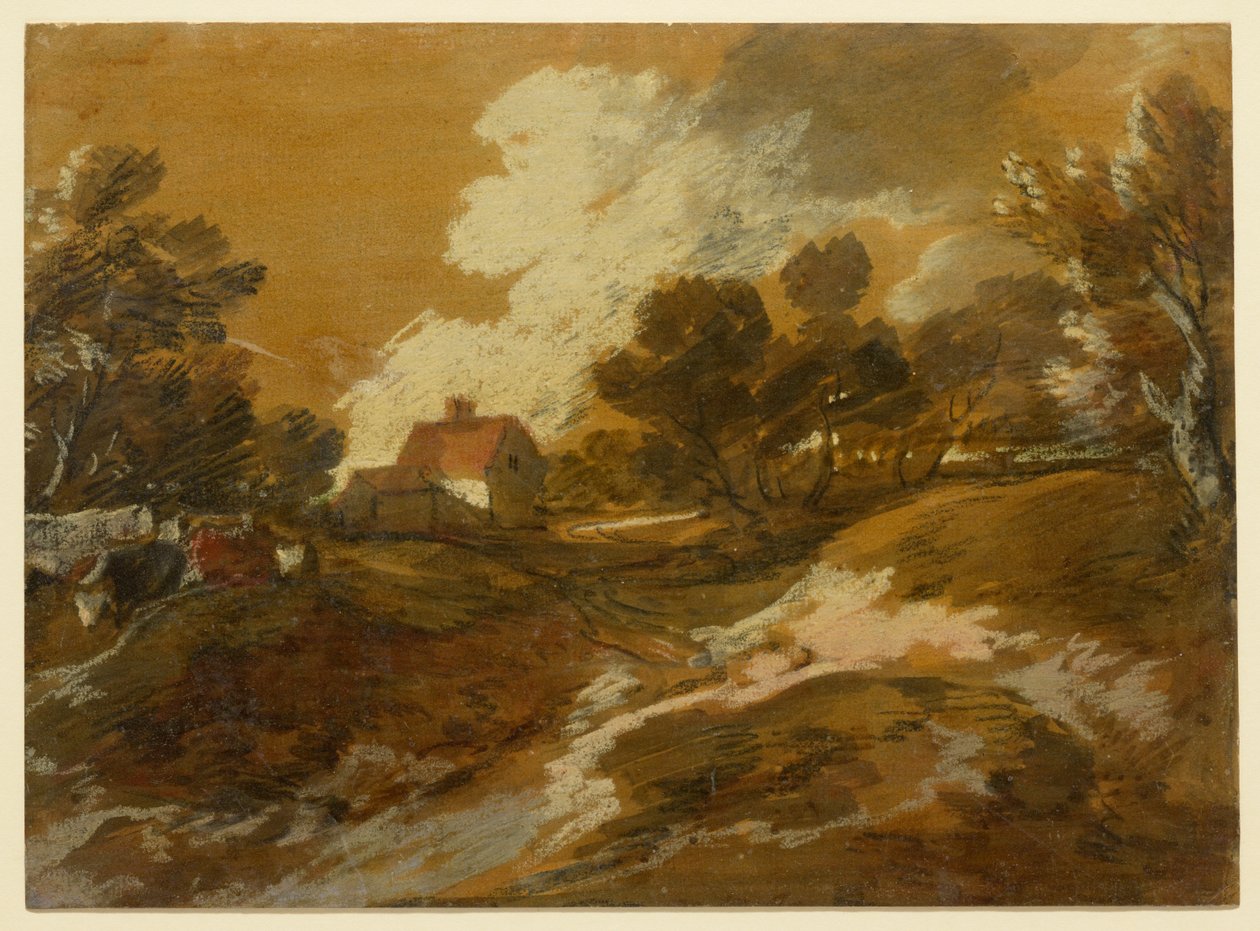 Waldlandschaft mit Hütte und Kühen de Thomas Gainsborough
