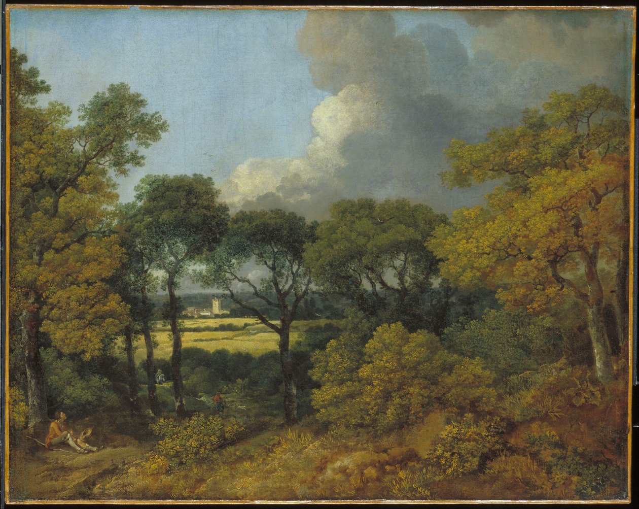 Paisagem arborizada com um camponês a descansar de Thomas Gainsborough