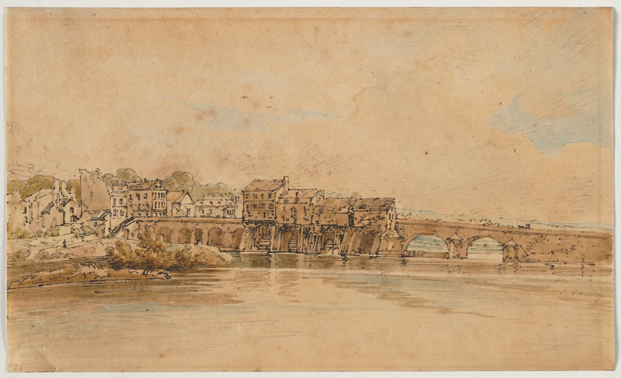 Uma seleção de vinte das vistas mais pitorescas de Paris: nas margens do Marne abaixo da ponte em Charenton de Thomas Girtin