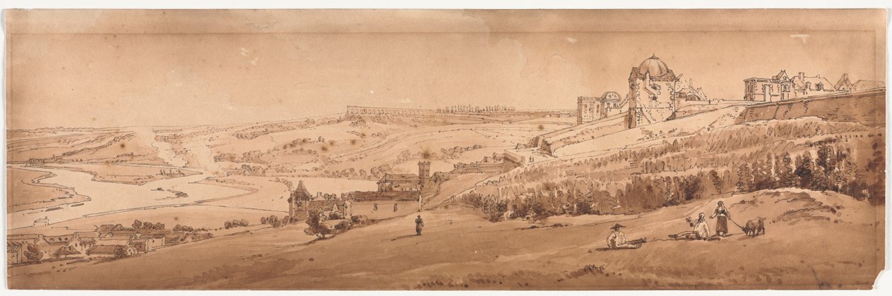 Uma seleção de vinte das vistas mais pitorescas de Paris: vista do terraço do palácio em St. Germain-en-Laye, o aqueduto de Marli visto à distância de Thomas Girtin