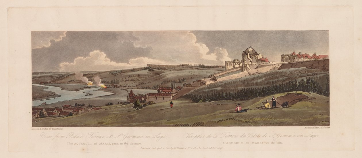 Uma seleção de vinte das vistas mais pitorescas de Paris: vista do terraço do palácio, em St. Germain en Laye, o aqueduto de Marli visto à distância de Thomas Girtin
