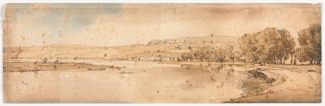 Uma seleção de vinte das vistas mais pitorescas de Paris: Vista de Bell Vue e Pont de Sêve tirada do terraço perto de Pont de St. Cloud de Thomas Girtin