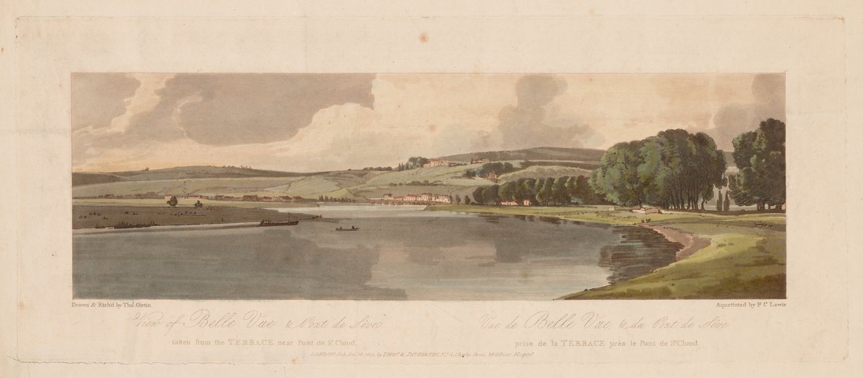 Uma seleção de vinte das vistas mais pitorescas de Paris: Vista da Belle Vue e da Pont de Sêve tirada do terraço perto da Pont de St. Cloud de Thomas Girtin