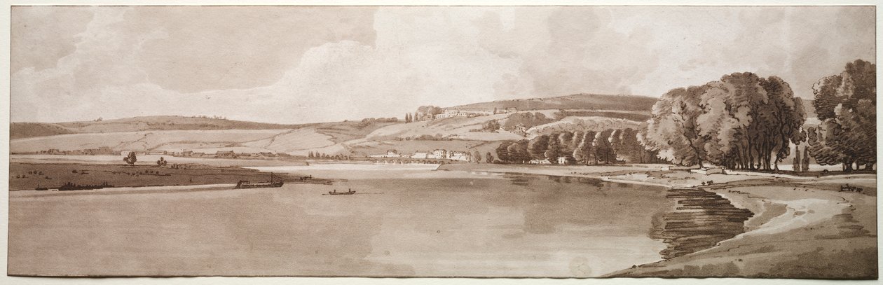Uma seleção de vinte das vistas mais pitorescas de Paris: vista da Belle Vue e da Pont de Sêve de Thomas Girtin