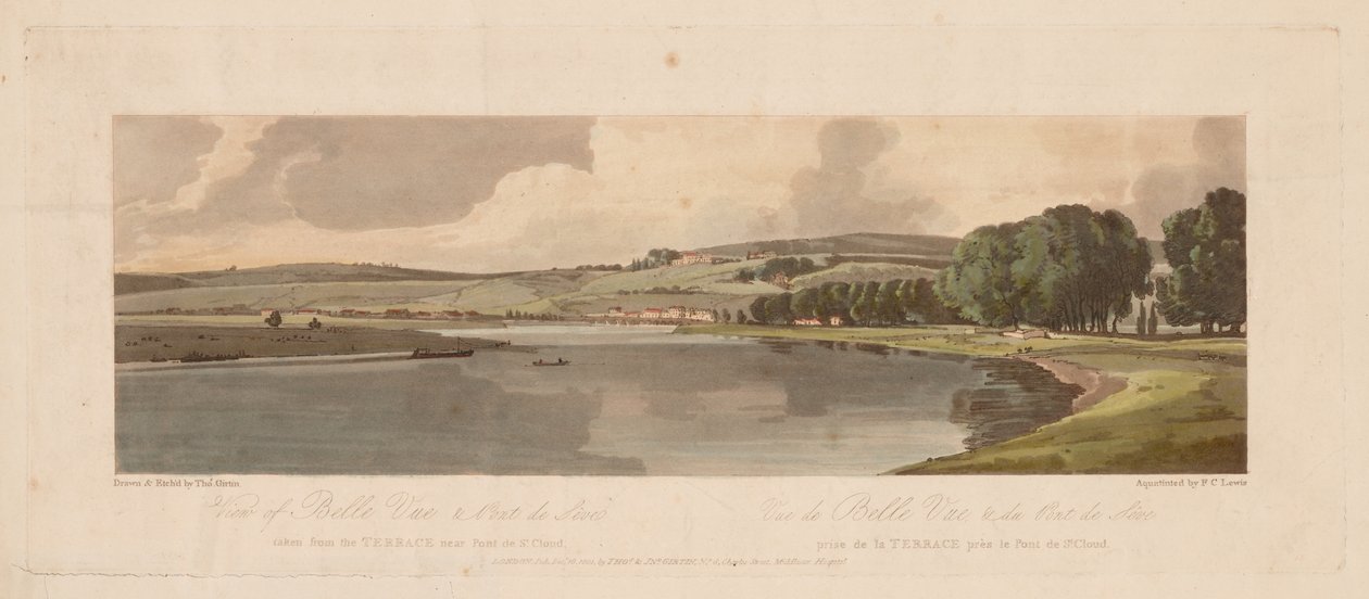 Uma seleção das vinte vistas mais pitorescas de Paris: vista de Belle Vue e Pont de Sêve ..., 1 de Thomas Girtin