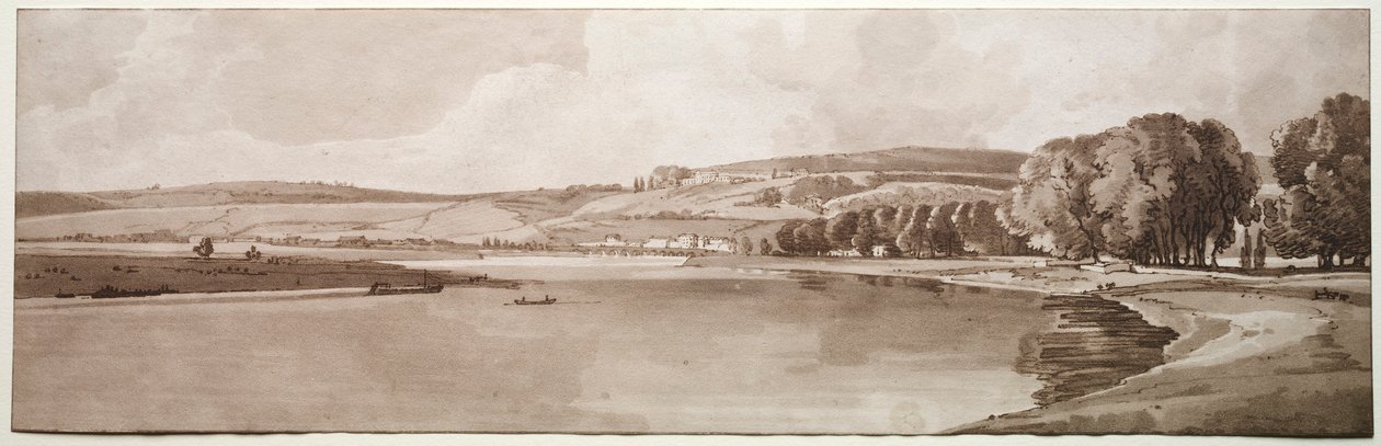 Uma seleção das vinte vistas mais pitorescas de Paris: vista de Belle Vue e Pont de Sêve, 1802 de Thomas Girtin