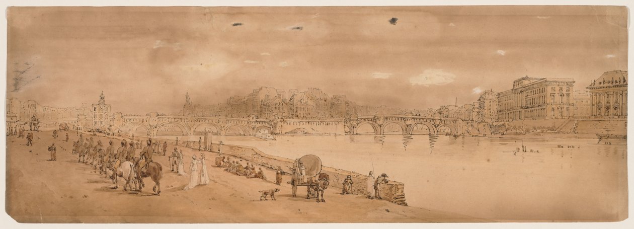 Uma seleção de vinte das vistas mais pitorescas de Paris: vista da Pont Neuf e da Casa da Moeda de Thomas Girtin