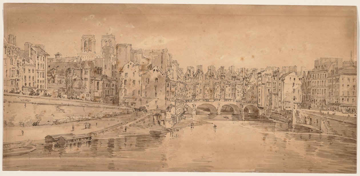 Uma seleção de vinte das vistas mais pitorescas de Paris: Vista da Pont St. Michel, tirada da Pont Neuf de Thomas Girtin