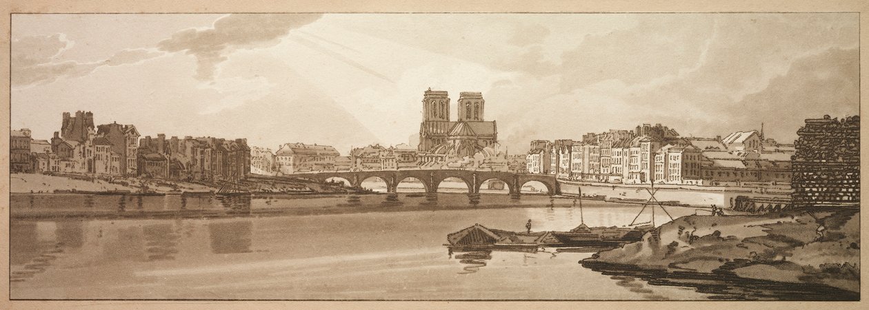 Uma seleção das vinte das vistas mais pitorescas de Paris: Vista da Pont de la Tournelle ..., 1802. de Thomas Girtin