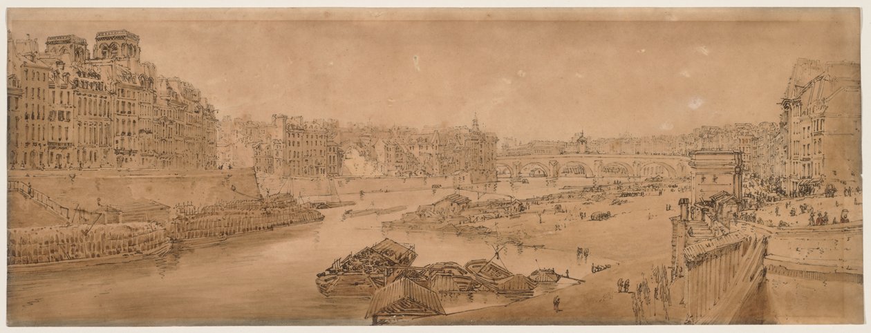 Uma seleção de vinte das vistas mais pitorescas de Paris: vista da cidade com o Louvre tirada da Pont Marie de Thomas Girtin