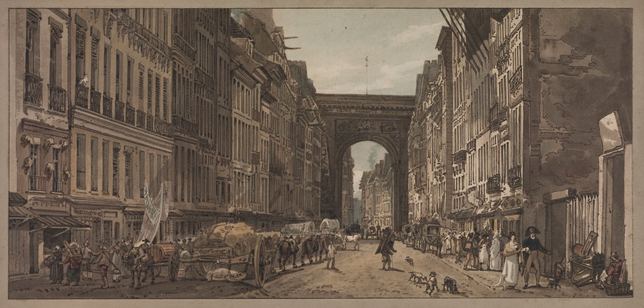 Uma seleção das vinte das vistas mais pitorescas de Paris: vista do portão de St. Denis ..., 1803 de Thomas Girtin