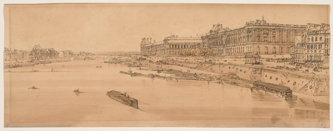 Uma seleção de vinte das vistas mais pitorescas de Paris: Vista do Louvre e da Ponte das Tulherias tiradas de Pont Neuf de Thomas Girtin