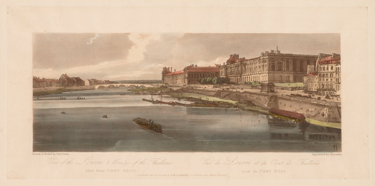 Uma seleção de vinte das vistas mais pitorescas de Paris: vista do Louvre e da ponte das Thuilleries tiradas de Pont Neuf de Thomas Girtin