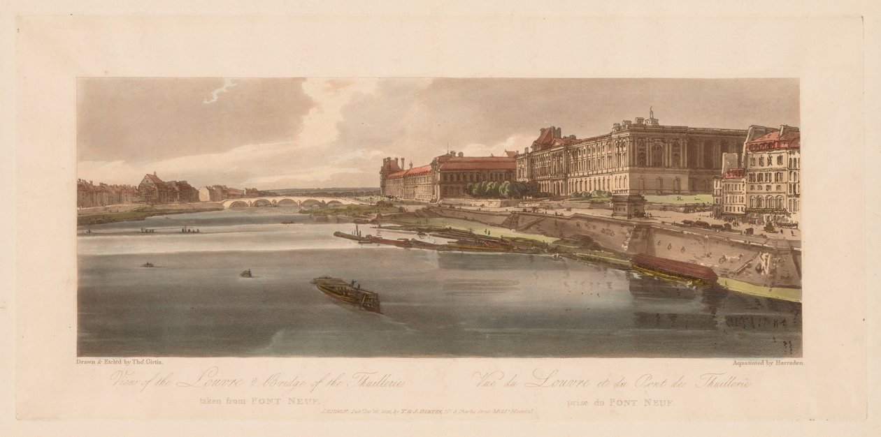 Uma seleção das vinte das vistas mais pitorescas de Paris: Vista do Louvre & Bridge, 1802. de Thomas Girtin
