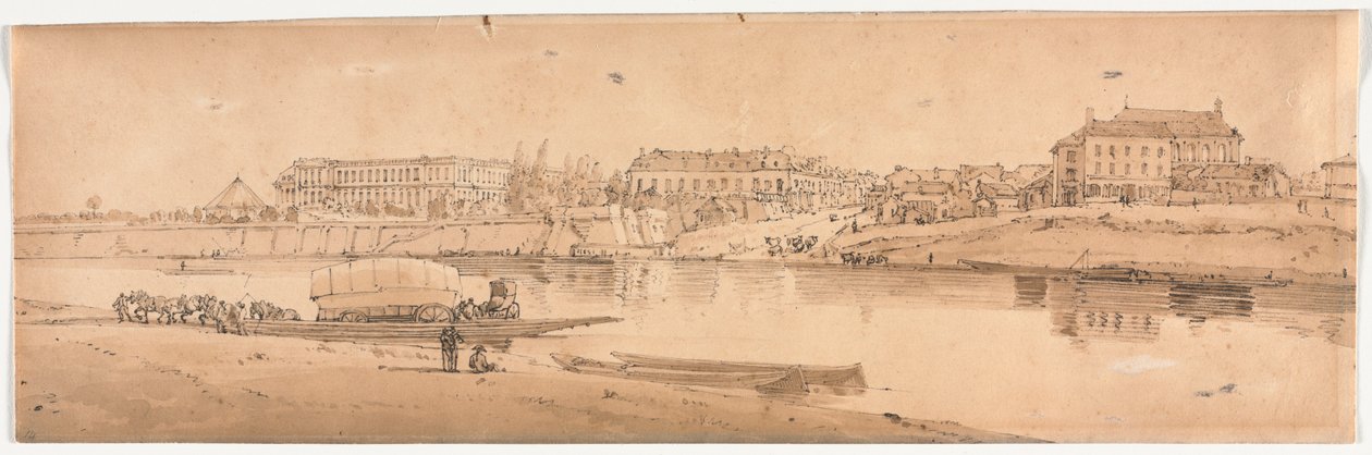 Uma seleção de vinte das vistas mais pitorescas de Paris: vista do palácio e vila de Choisi às margens do Sena de Thomas Girtin