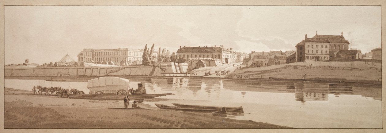 Uma seleção de vinte das vistas mais pitorescas de Paris: Vista do Palácio e da Aldeia de Choisi nas margens do Sena de Thomas Girtin