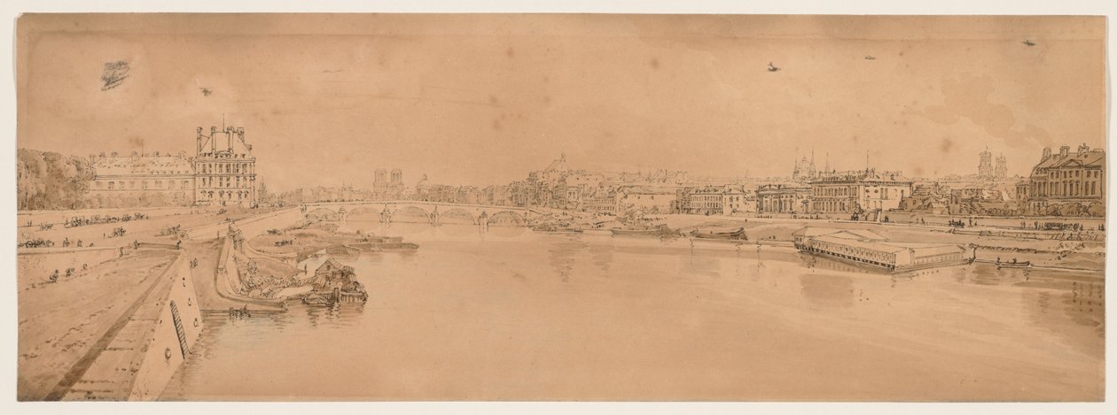 Uma seleção de vinte das vistas mais pitorescas de Paris: Vista das Tulherias e da Ponte e tirada da Pont de la Concorde de Thomas Girtin