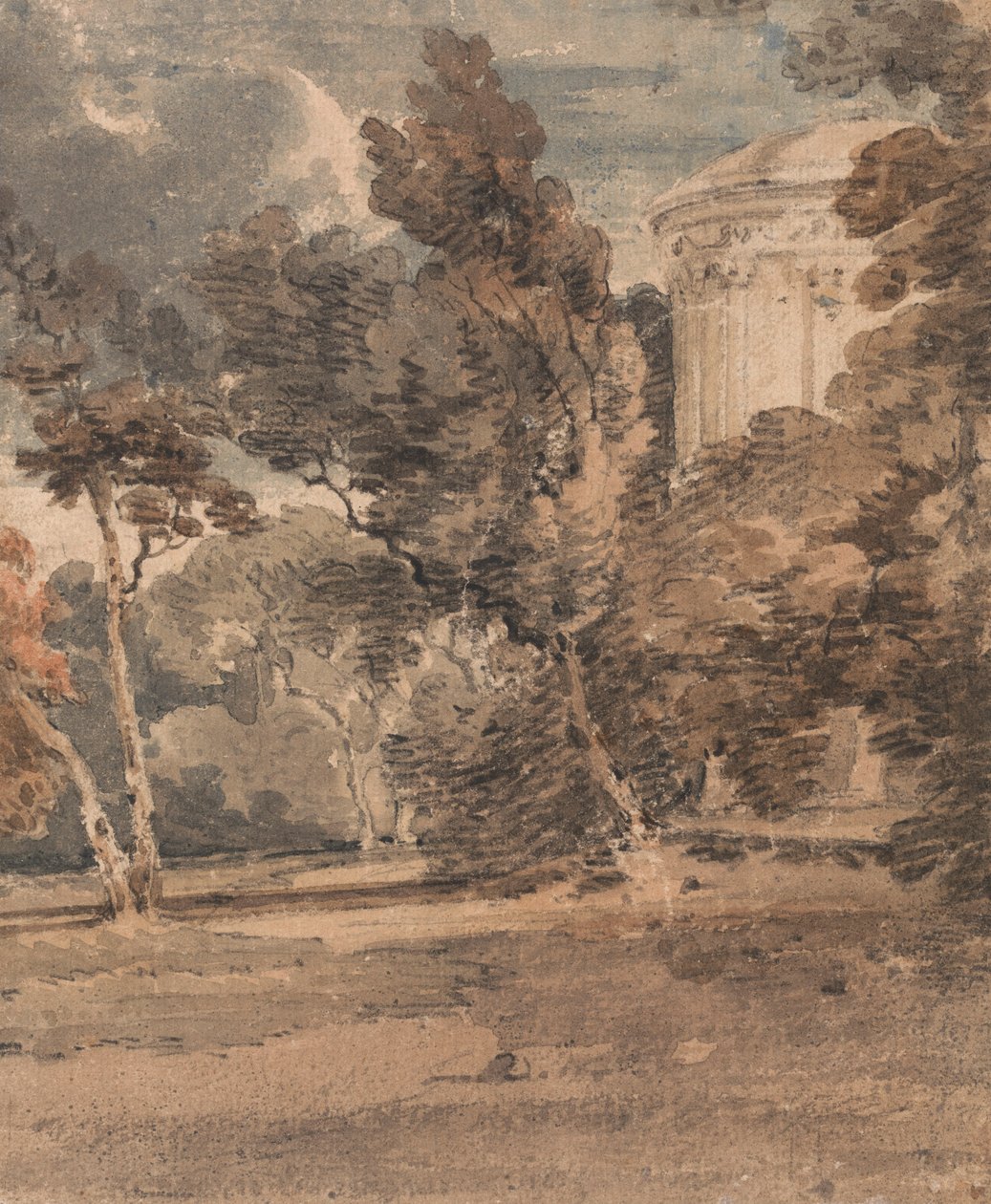 Um templo em Harewood Park, c.1798 (aquarela sobre grafite em papel texturizado) de Thomas Girtin