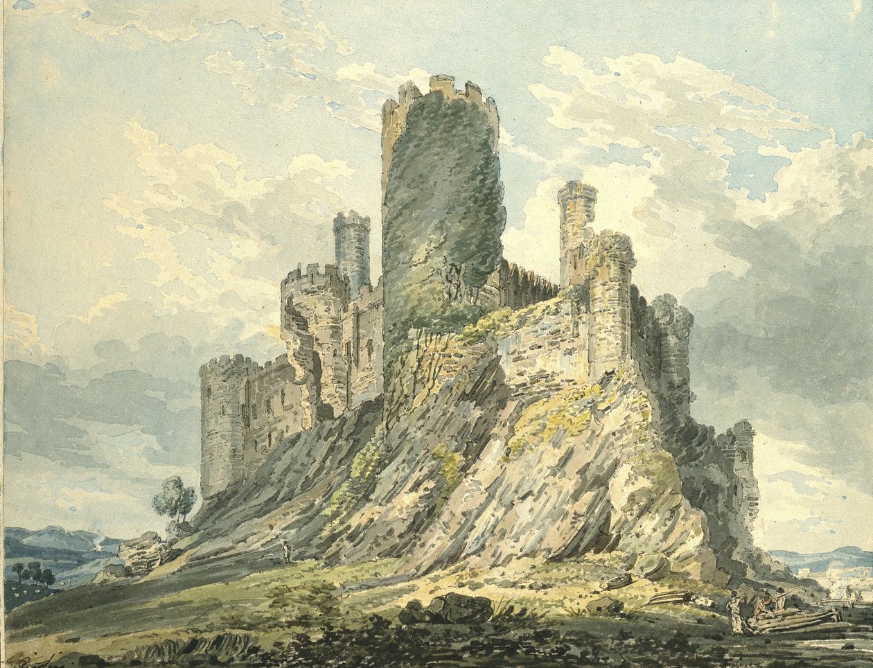 Castelo de Conway, c.1793 (aquarela, tocada com a caneta de junco, sobre indicações em grafite) de Thomas Girtin