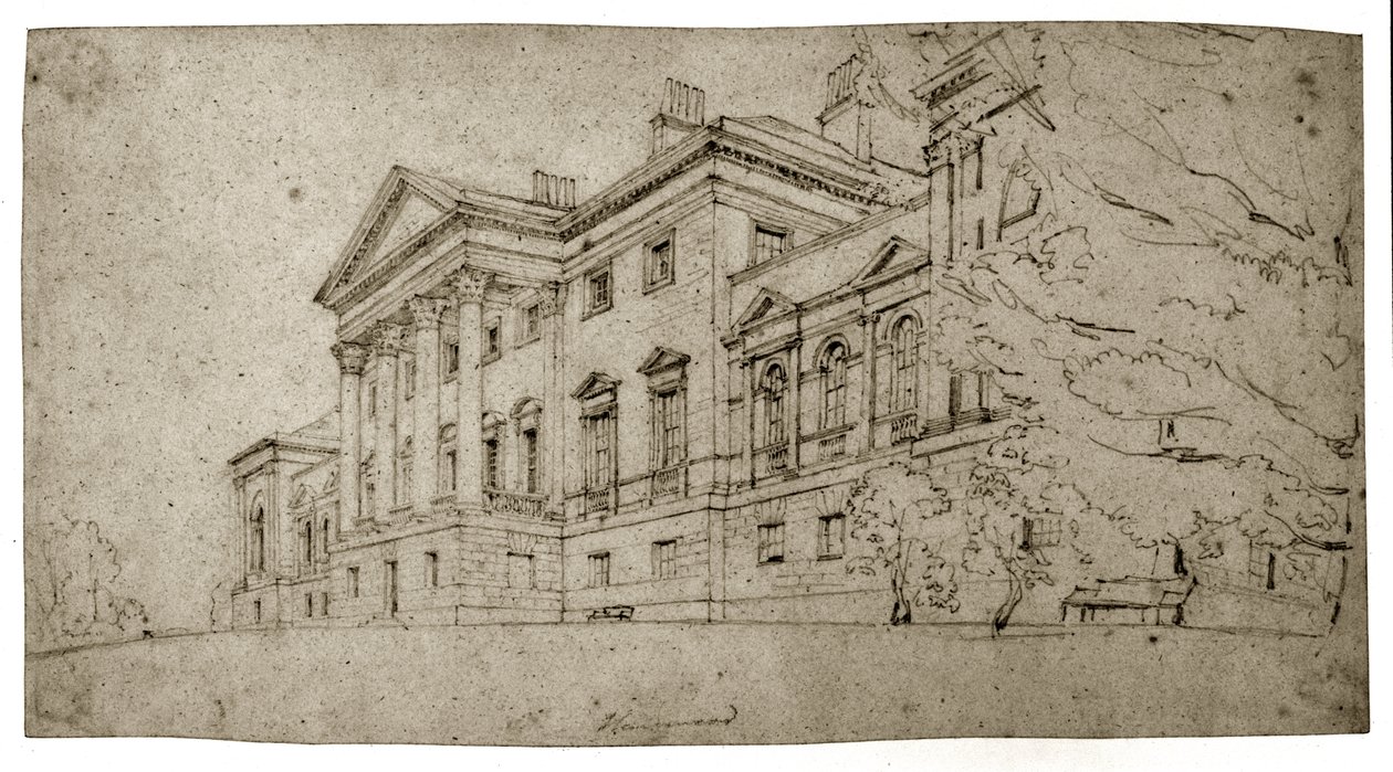 Harewood House, Yorkshire, c.1798 (grafite em papel texturizado) de Thomas Girtin