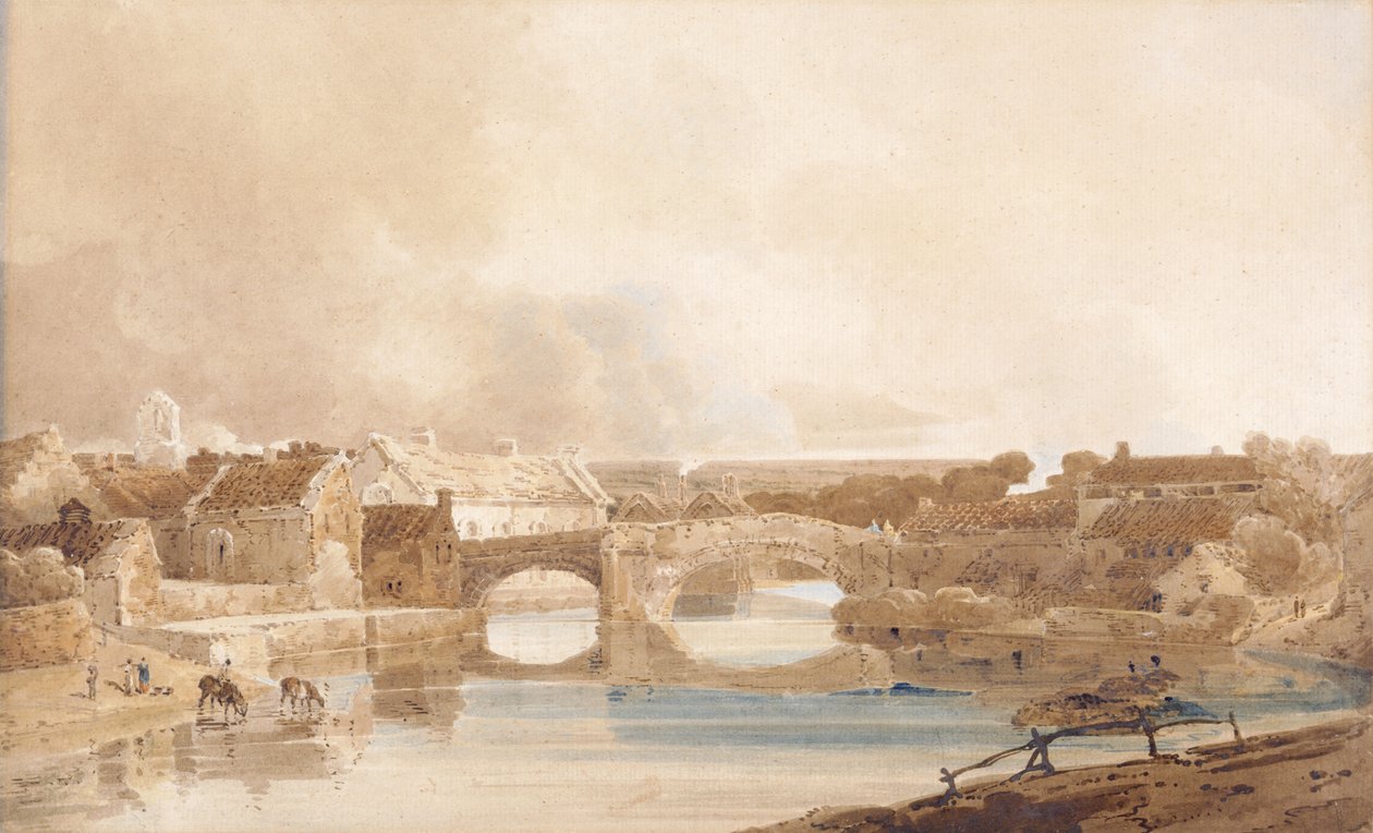 Ponte de Morpeth, Northumberland, c.1801 (lápis e aguarela sobre papel) de Thomas Girtin