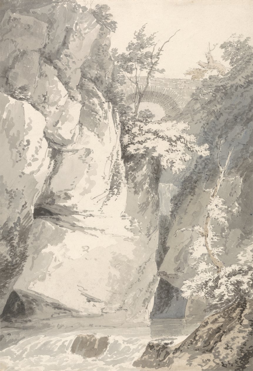 Nas margens do Lago di Como, c.1796 (lavar grafite sobre papel) de Thomas Girtin