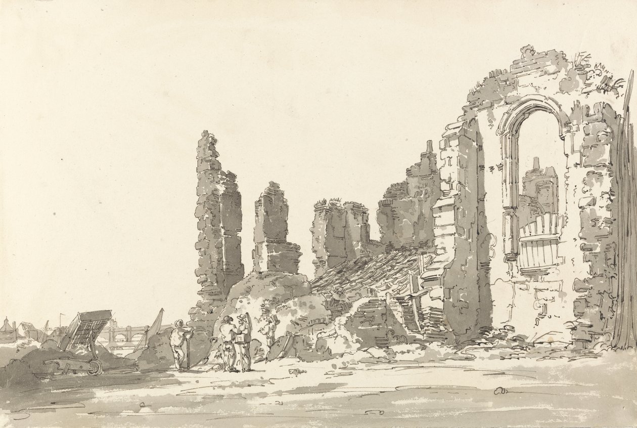 Ruínas do Palácio de Savoy, Londres (caneta e tinta lavada no papel) de Thomas Girtin