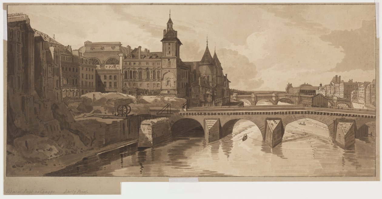 Seleção das 20 vistas mais pitorescas de Paris: Vista da Pont au Change, 1802. de Thomas Girtin
