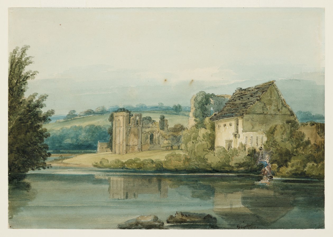 Abadia de Santa Agatha, Richmond, Yorkshire, c.1797 (aguarela, guache, tinta, goma-arábica e lápis sobre papel) de Thomas Girtin