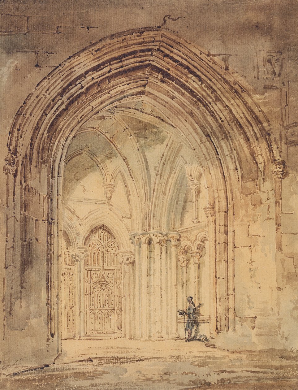 Catedral de St. Alban, Hertfordshire, c.1797 (wc, caneta e tinta marrom no papel) de Thomas Girtin