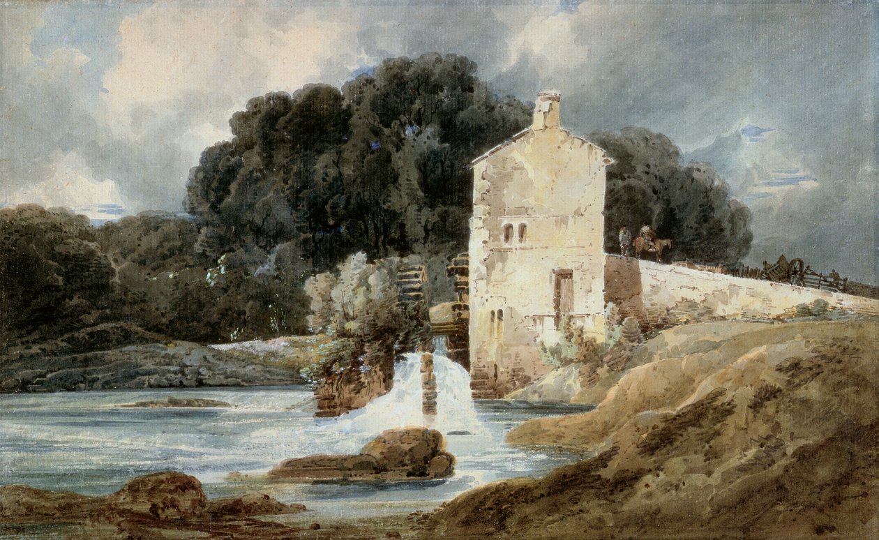 The Abbey Mill, Knaresborough, c.1801 (aquarela com cor do corpo sobre grafite em papel colado) de Thomas Girtin