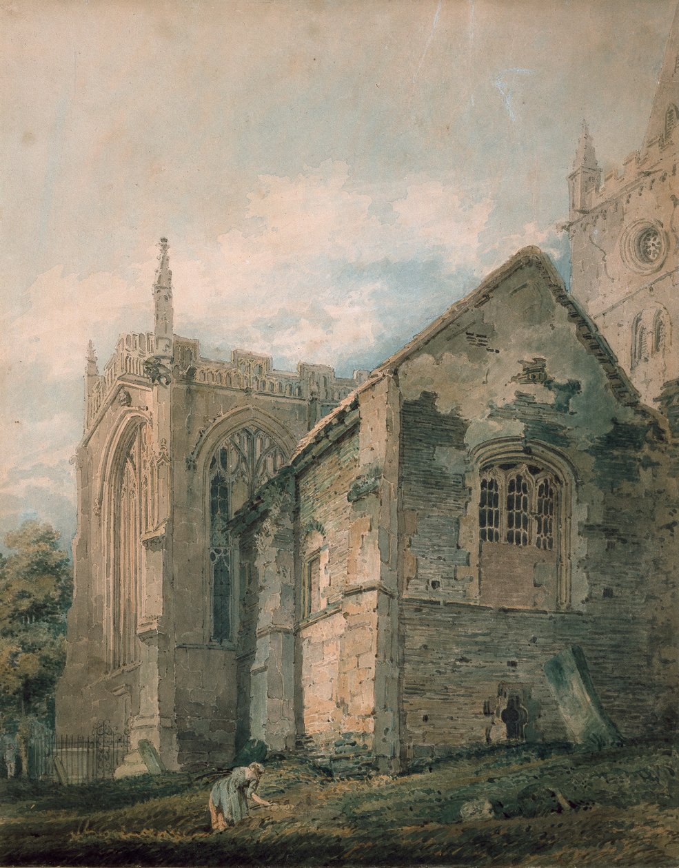 A Casa do Ancestral Charnel, Igreja da Santíssima Trindade, Stratford-upon-Avon, século XVIII de Thomas Girtin