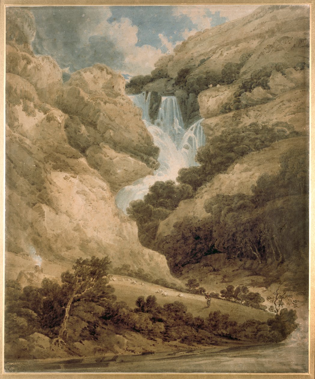 O Desfiladeiro de Wathenlath com as Cataratas de Lodore, Derwentwater, c1801 de Thomas Girtin